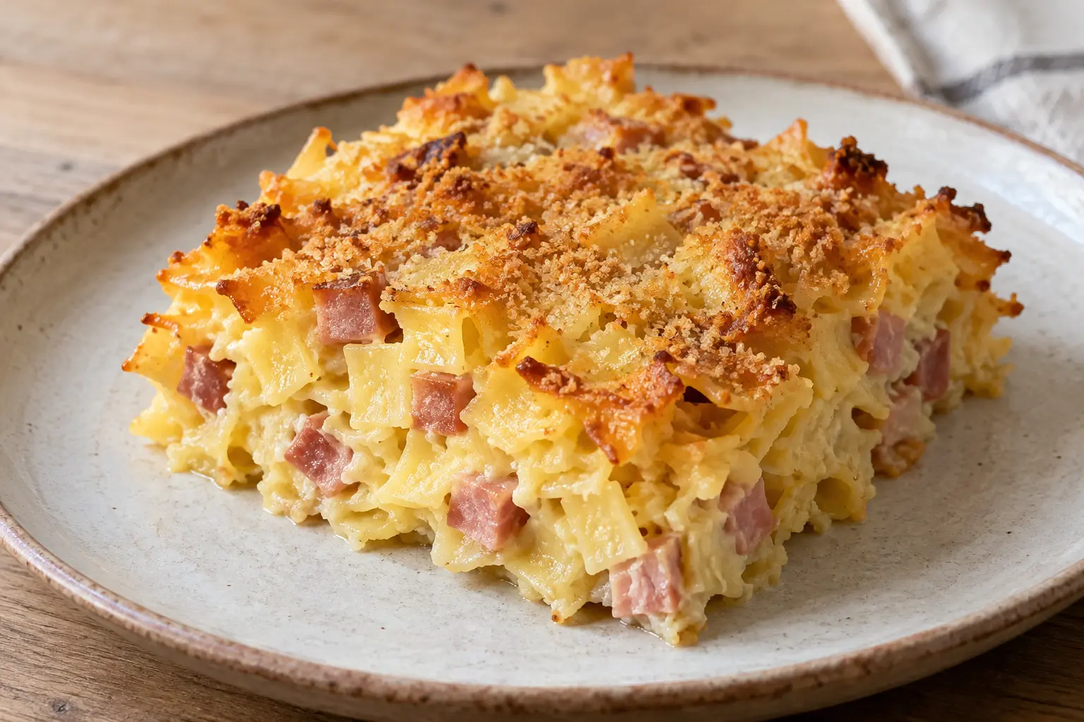 Überbackene Schinkenfleckerl